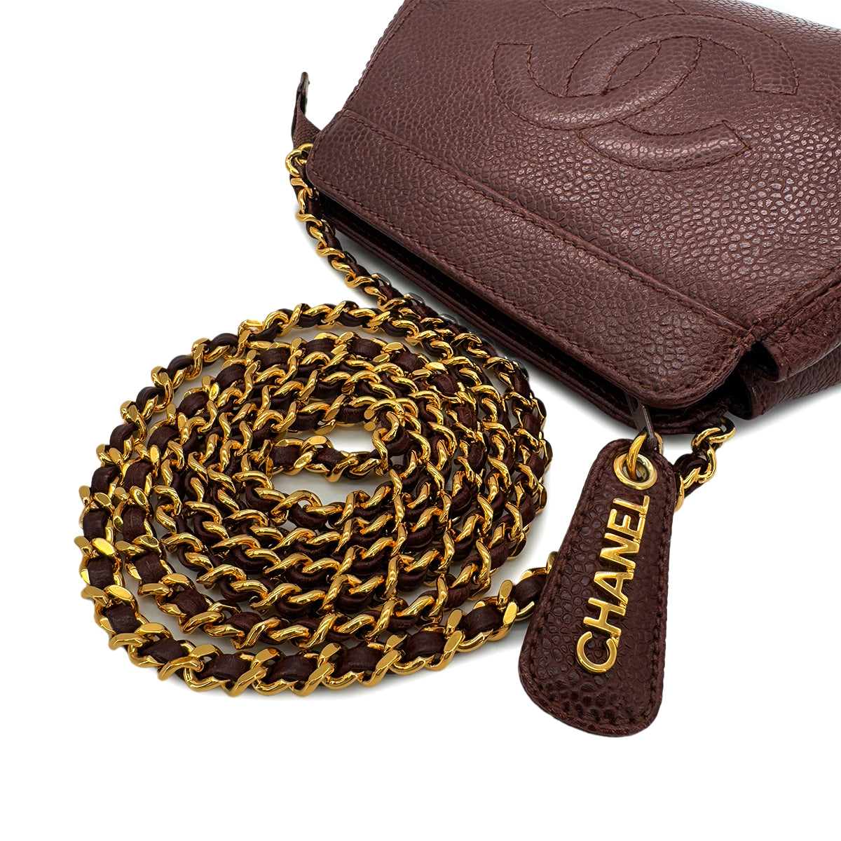 CHANEL VINTAGE COCOMARK MINI CHAIN SHOULDER BAG BROWN CAVIAR SKIN 90286180