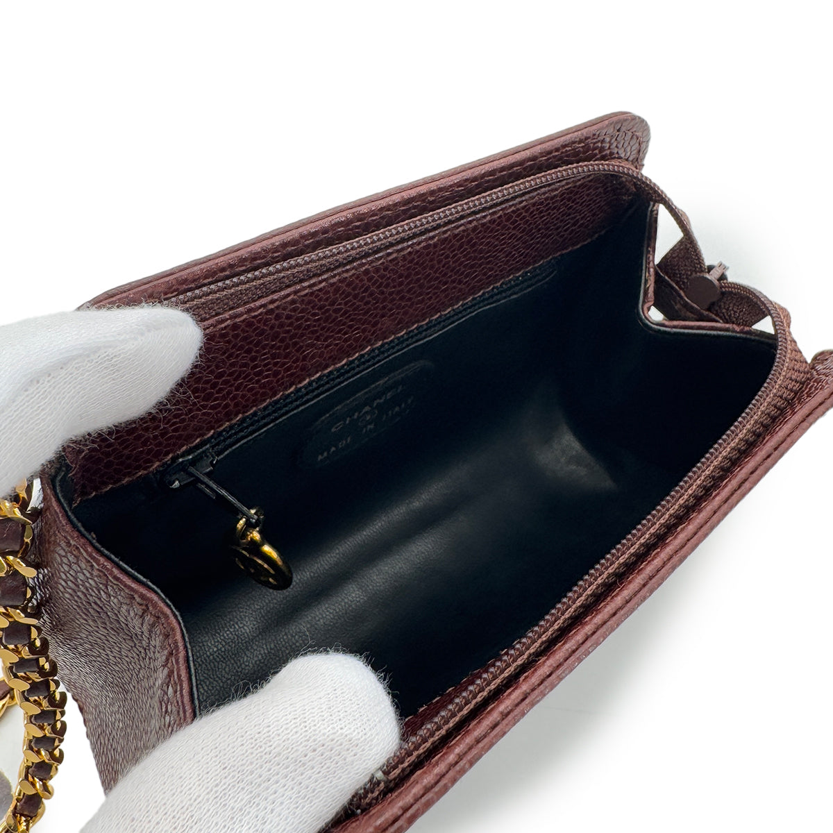 CHANEL VINTAGE COCOMARK MINI CHAIN SHOULDER BAG BROWN CAVIAR SKIN 90286180