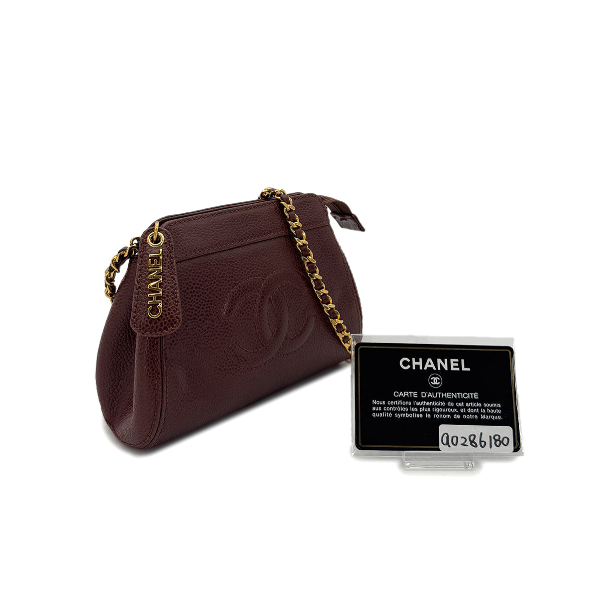 CHANEL VINTAGE COCOMARK MINI CHAIN SHOULDER BAG BROWN CAVIAR SKIN 90286180