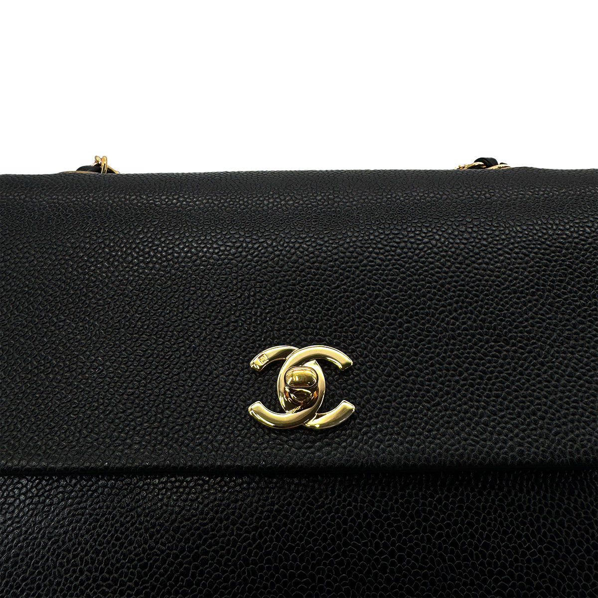 CHANEL VINTAGE TURN LOCK CHAIN TOTE BAG BLACK CAVIAR SKIN 90286183