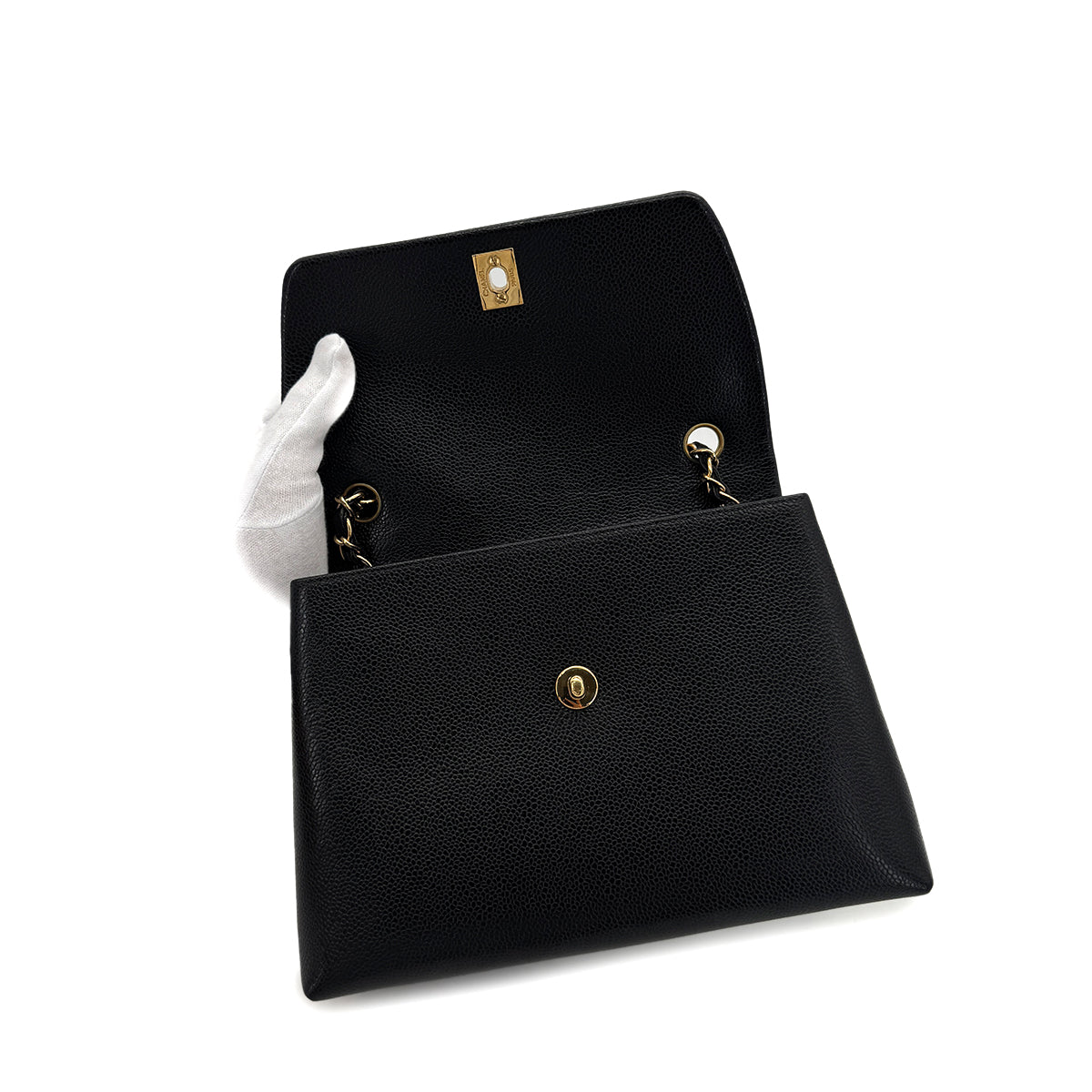 CHANEL VINTAGE TURN LOCK CHAIN TOTE BAG BLACK CAVIAR SKIN 90286183