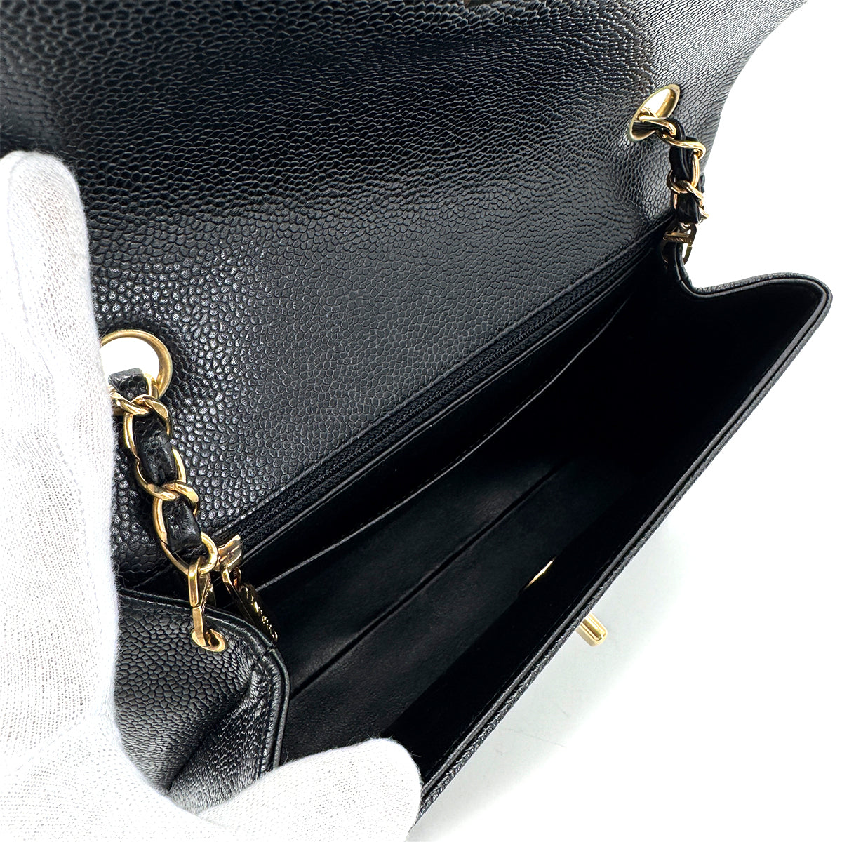 CHANEL VINTAGE TURN LOCK CHAIN TOTE BAG BLACK CAVIAR SKIN 90286183