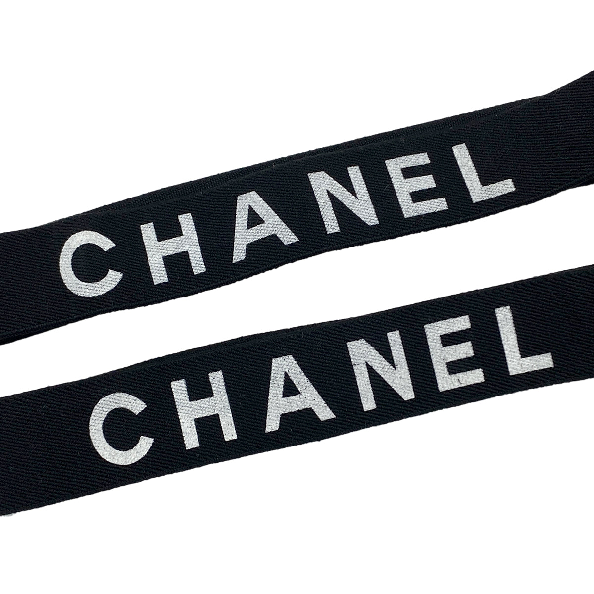 CHANEL VINTAGE SUSPENDER LOGO BLACK WHITE CANVAS LEATHER 90286190