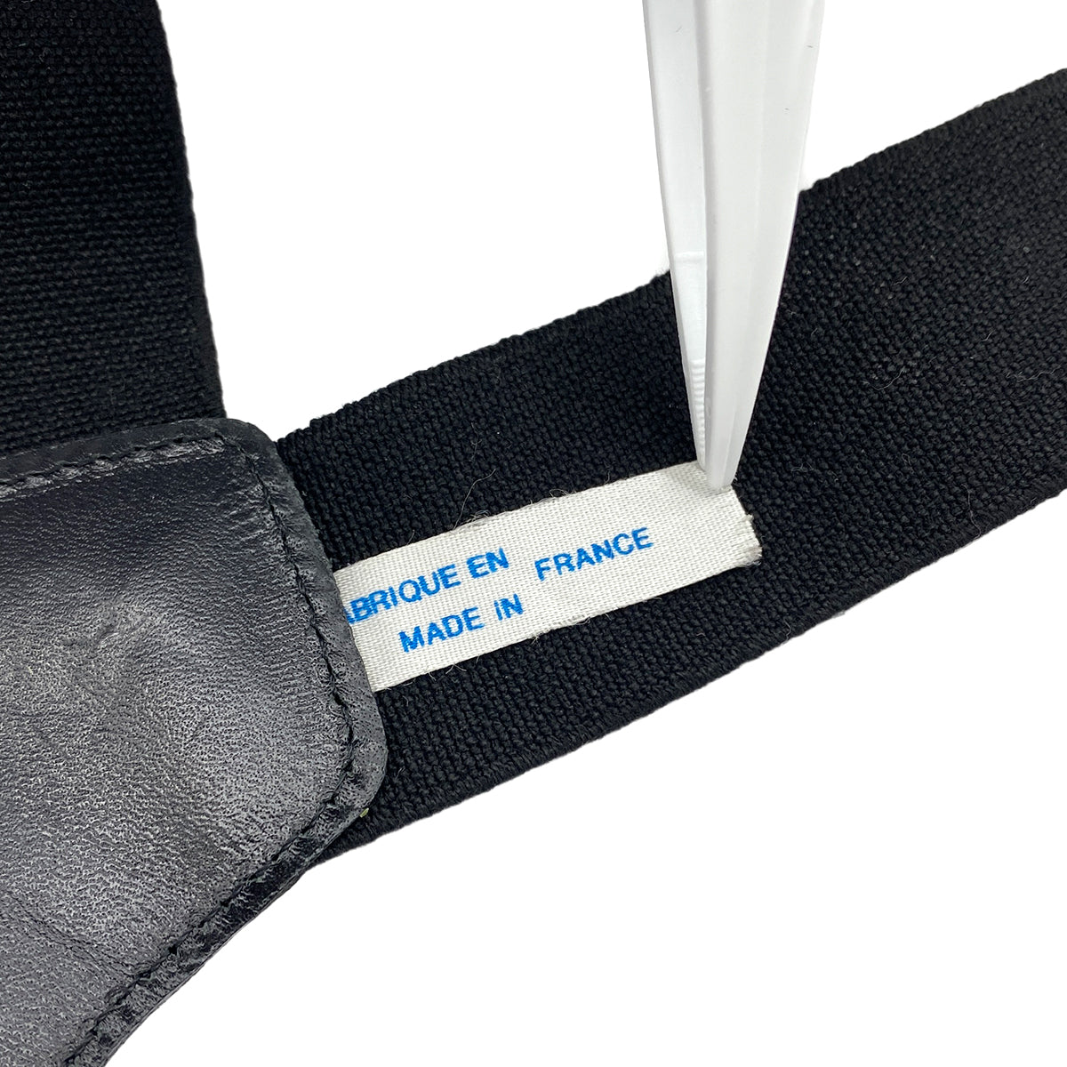 CHANEL VINTAGE SUSPENDER LOGO BLACK WHITE CANVAS LEATHER 90286190