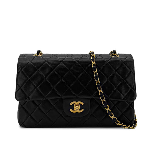 CHANEL VINTAGE CLASSIC FLAP MEDIUM CHAIN SHOULDER BAG BLACK LAMB SKIN 90286192