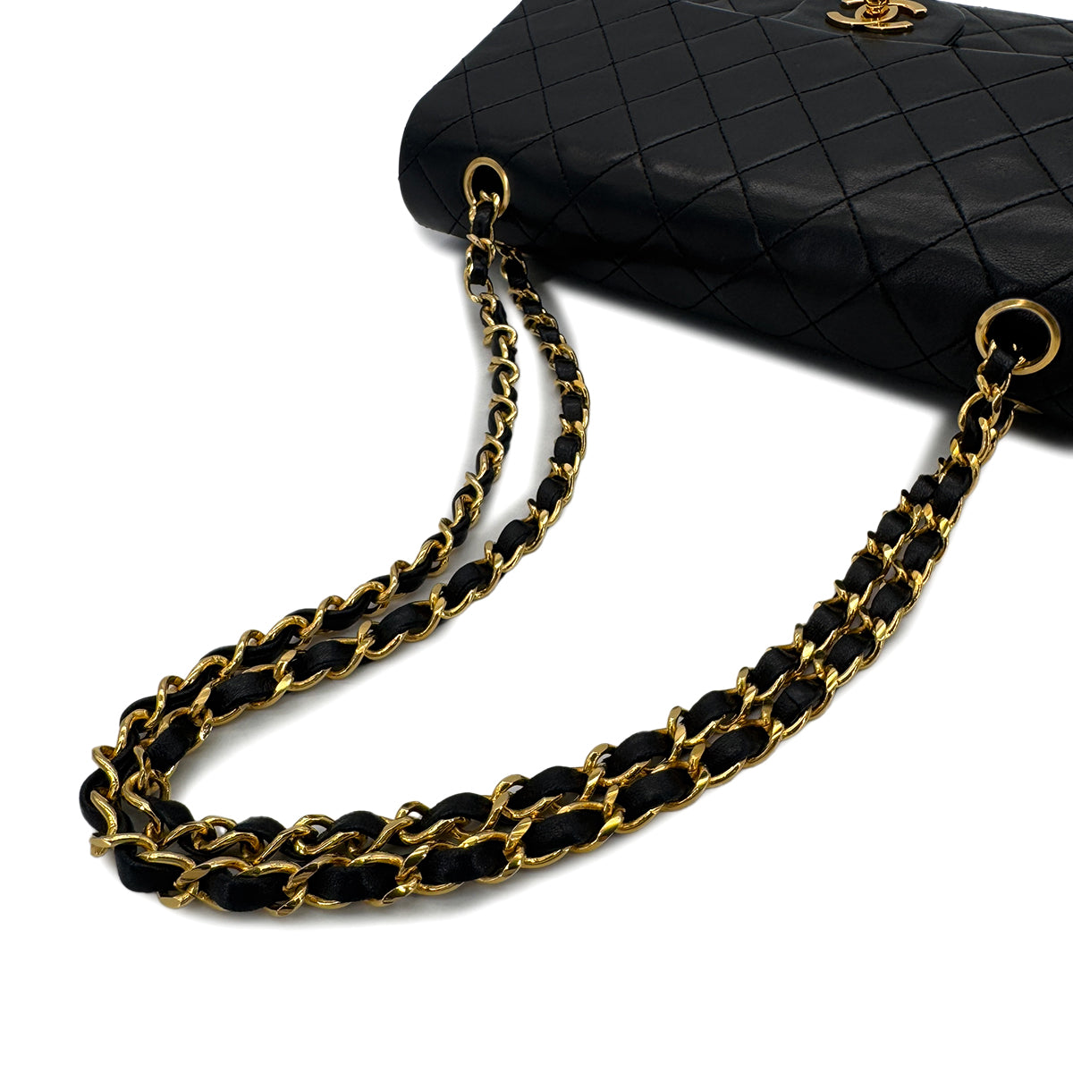 CHANEL VINTAGE CLASSIC FLAP MEDIUM CHAIN SHOULDER BAG BLACK LAMB SKIN 90286192