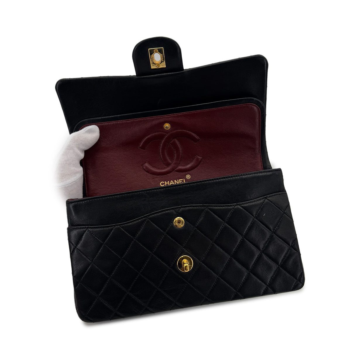 CHANEL VINTAGE CLASSIC FLAP MEDIUM CHAIN SHOULDER BAG BLACK LAMB SKIN 90286192