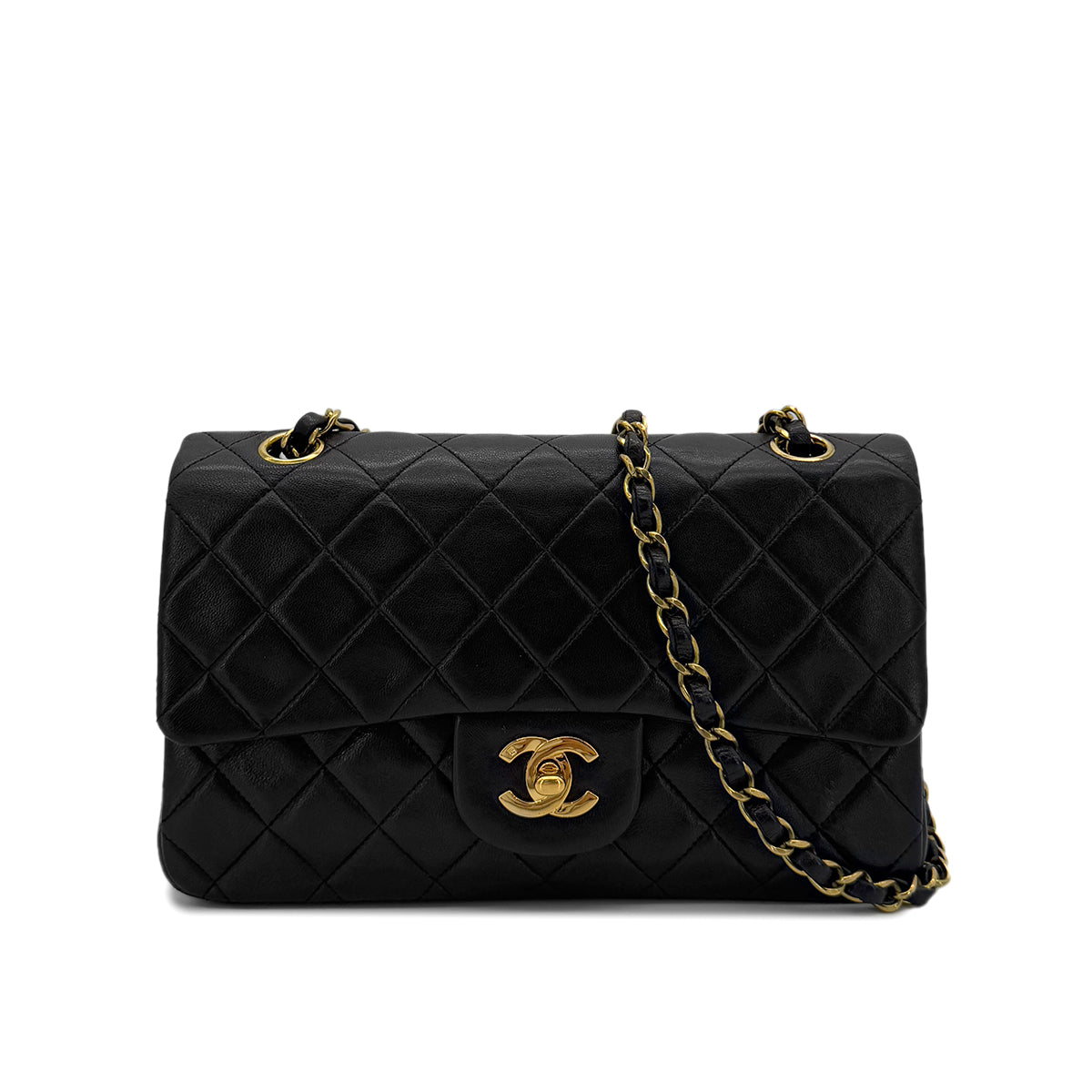 CHANEL VINTAGE CLASSIC FLAP SMALL CHAIN SHOULDER BAG BLACK LAMB SKIN 90286193