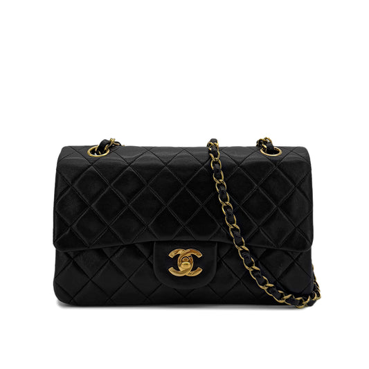 CHANEL VINTAGE CLASSIC FLAP SMALL CHAIN SHOULDER BAG BLACK LAMB SKIN 90286193