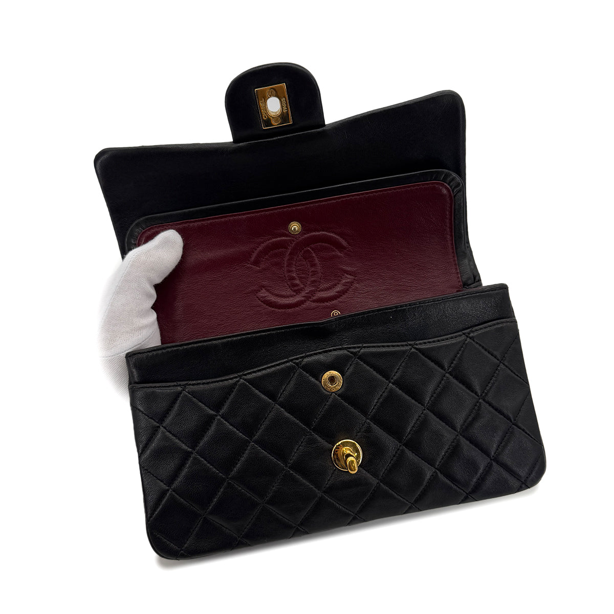 CHANEL VINTAGE CLASSIC FLAP SMALL CHAIN SHOULDER BAG BLACK LAMB SKIN 90286193