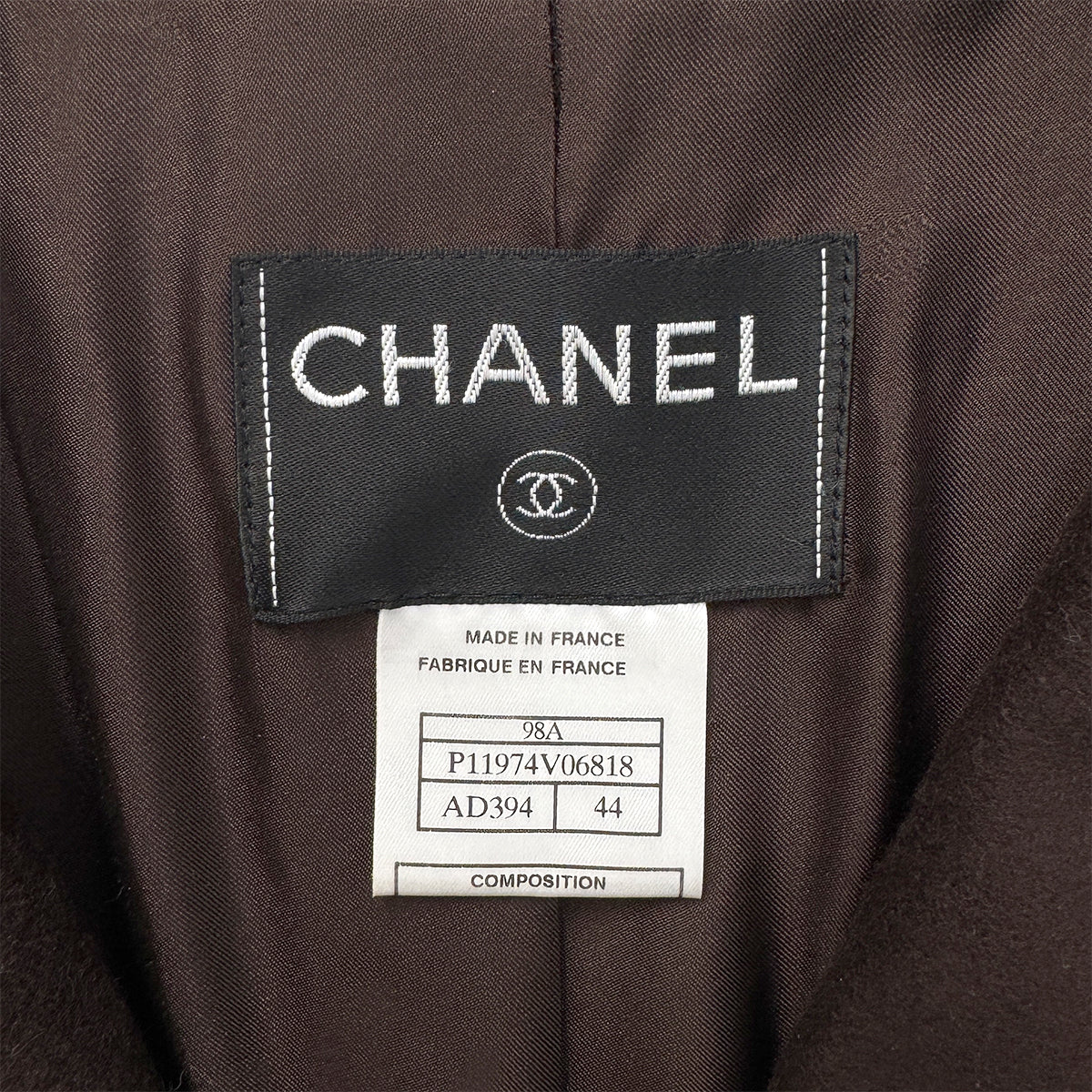 CHANEL VINTAGE COCO BUTTON JACKET BROWN CASHMERE 44 98A RTW 90286194