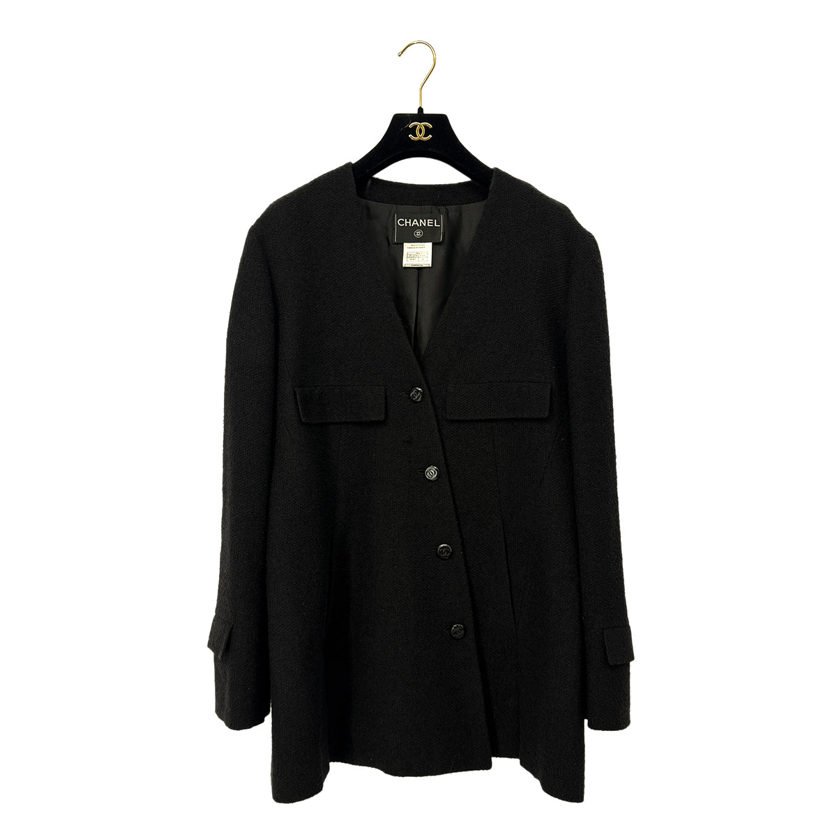 CHANEL VINTAGE COCO BUTTON JACKET BLACK WOOL 44 98A RTW 90286195