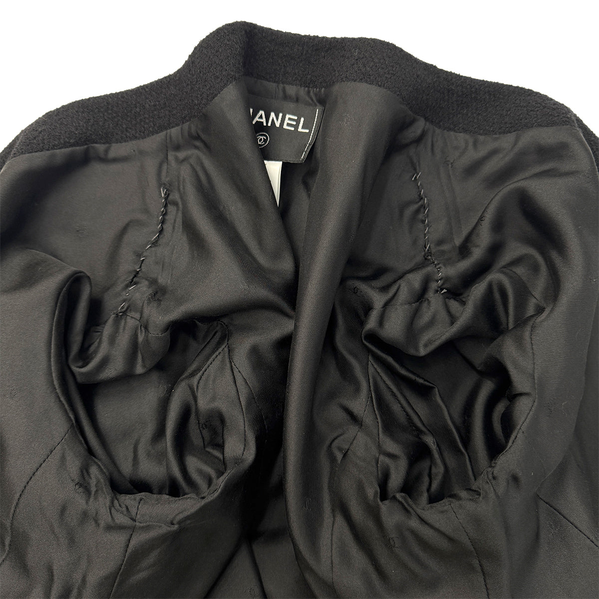 CHANEL VINTAGE COCO BUTTON JACKET BLACK WOOL 44 98A RTW 90286195