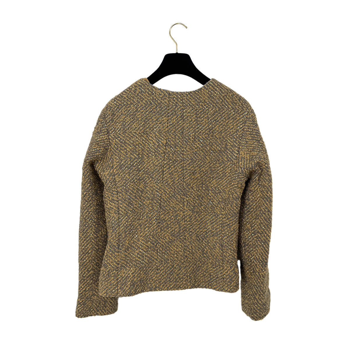 CHANEL VINTAGE TWEED JACKET GOLD GRAY WOOL 44 00A RTW 90286196