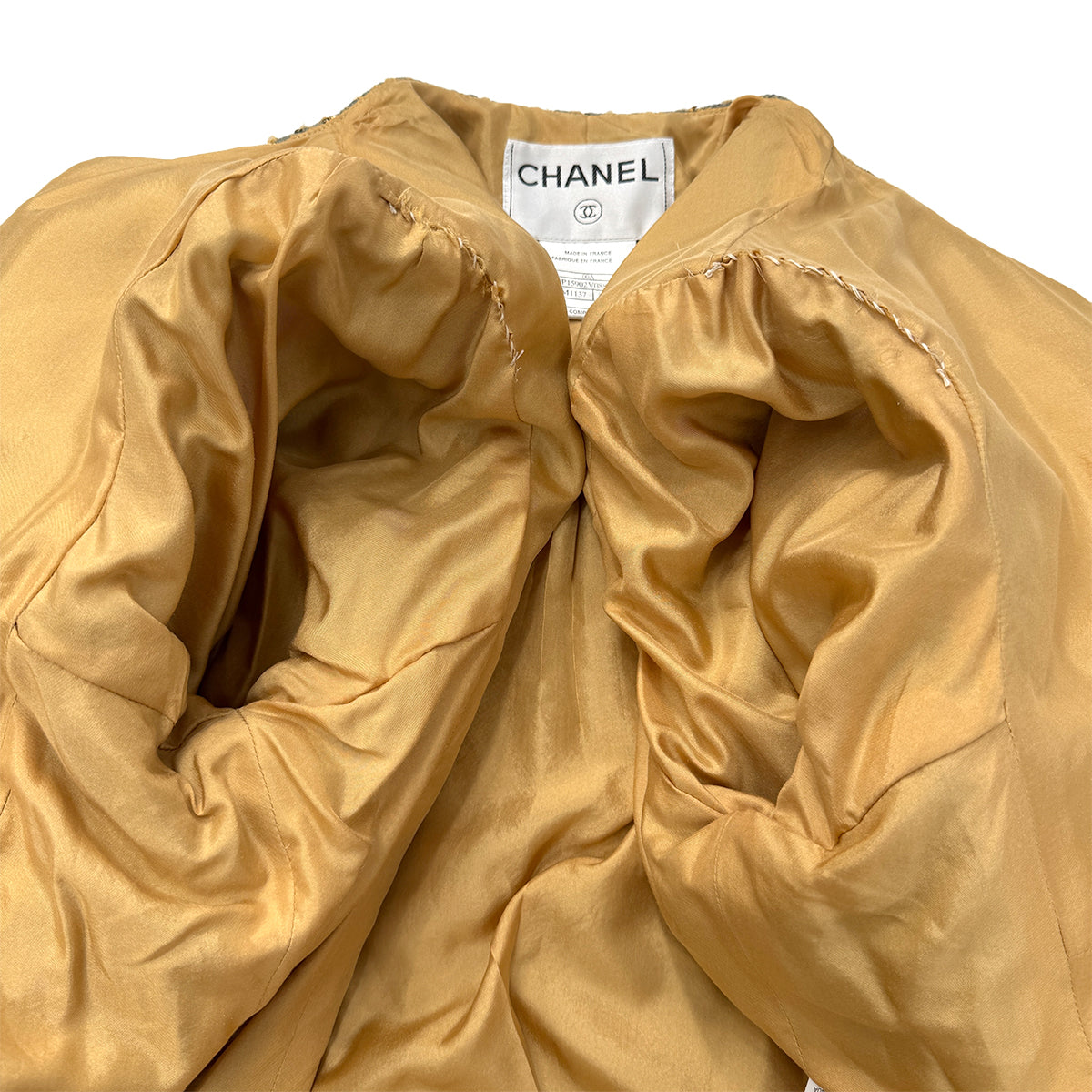 CHANEL VINTAGE TWEED JACKET GOLD GRAY WOOL 44 00A RTW 90286196