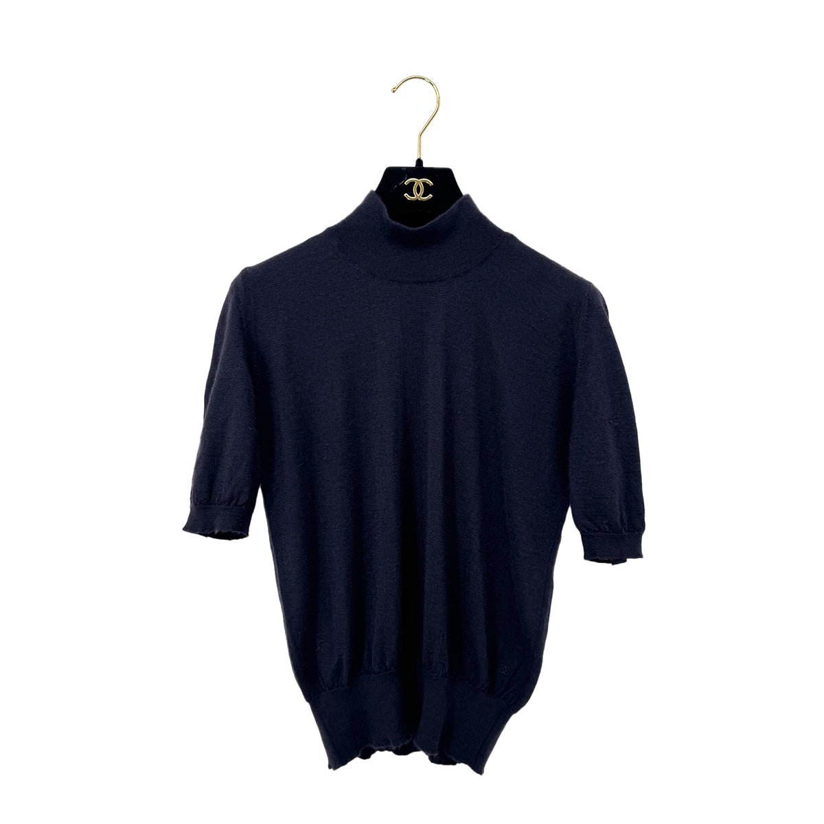 CHANEL VINTAGE TURTLENECK TOPS COCO NAVY CASHMERE 40 96A RTW 90286198