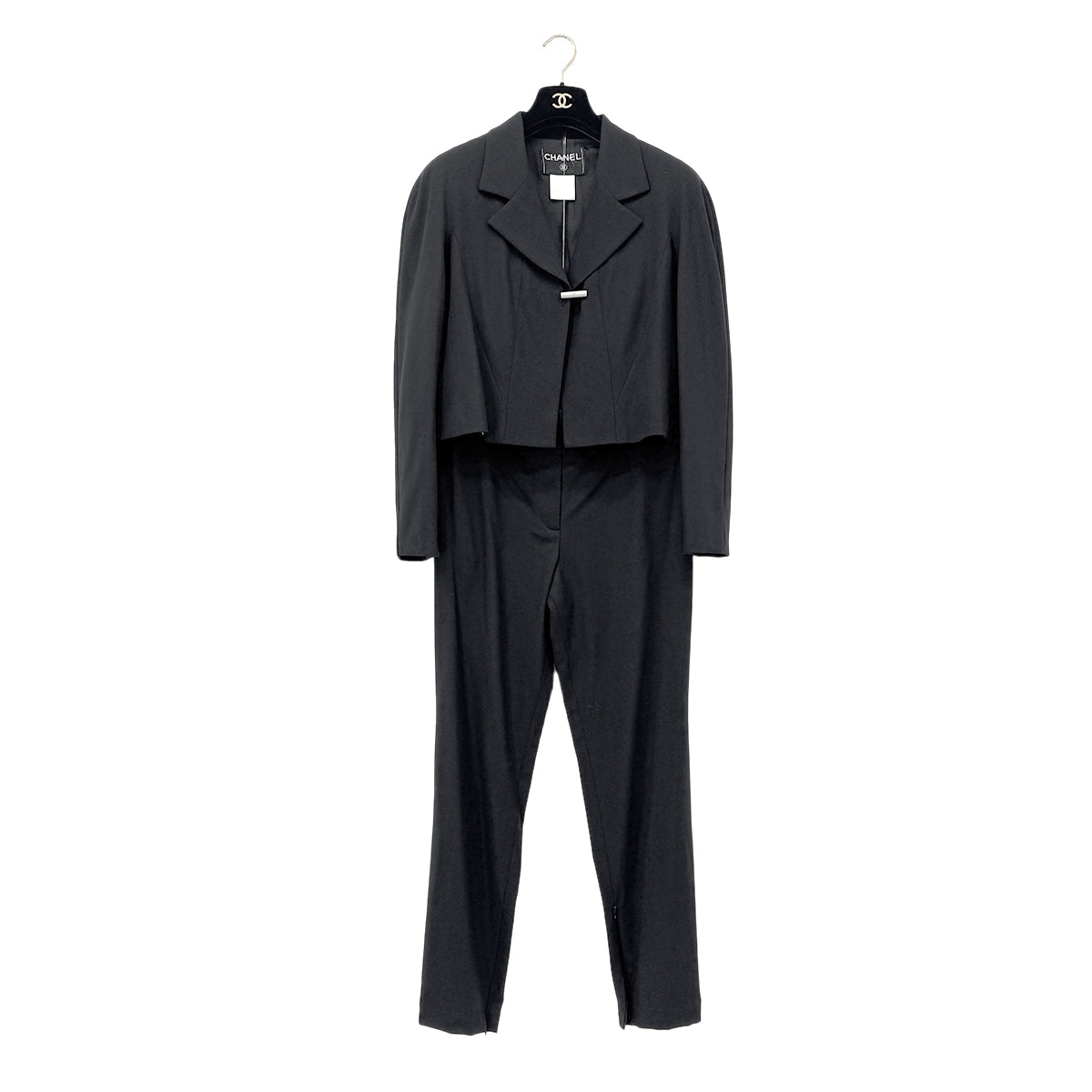 CHANEL VINTAGE JACKET PANTS SET BLACK WOOL 40 99A RTW 90286201