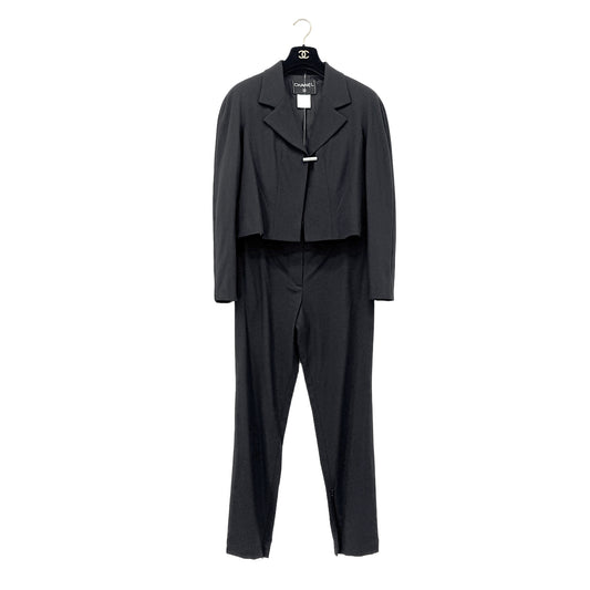CHANEL VINTAGE JACKET PANTS SET BLACK WOOL 40 99A RTW 90286201