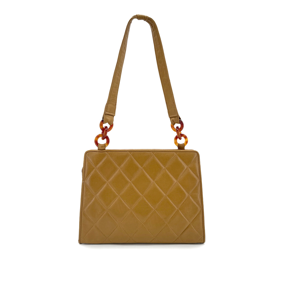 CHANEL VINTAGE MATELASSE TORTOISESHELL CHAIN SHOULDER BAG BEIGE LAMB SKIN 90286567