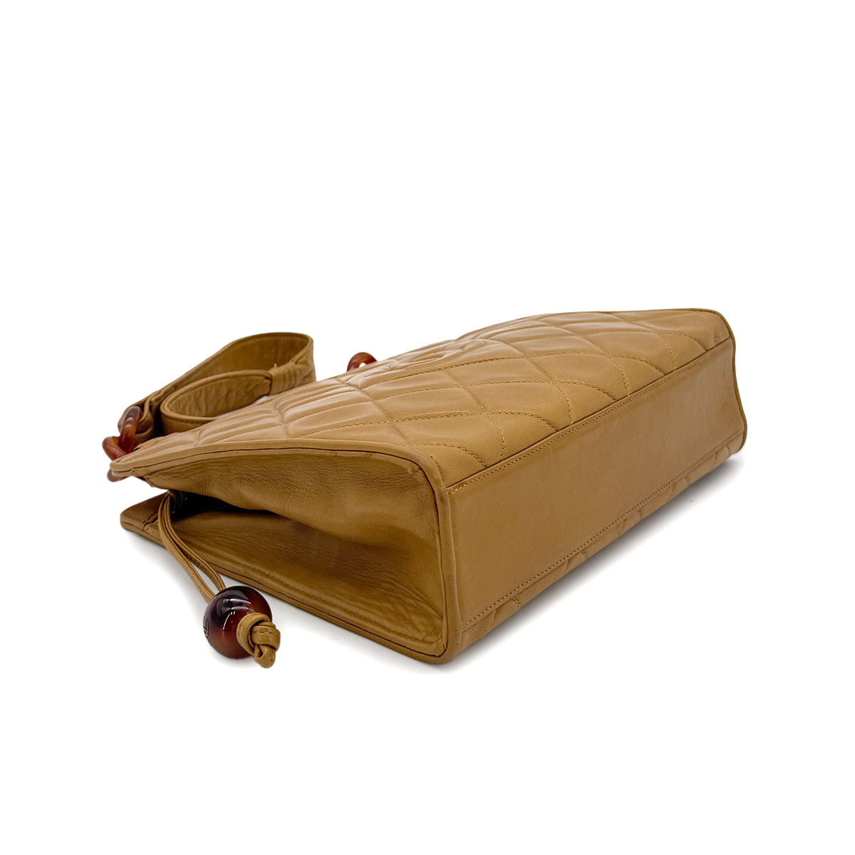 CHANEL VINTAGE MATELASSE TORTOISESHELL CHAIN SHOULDER BAG BEIGE LAMB SKIN 90286567