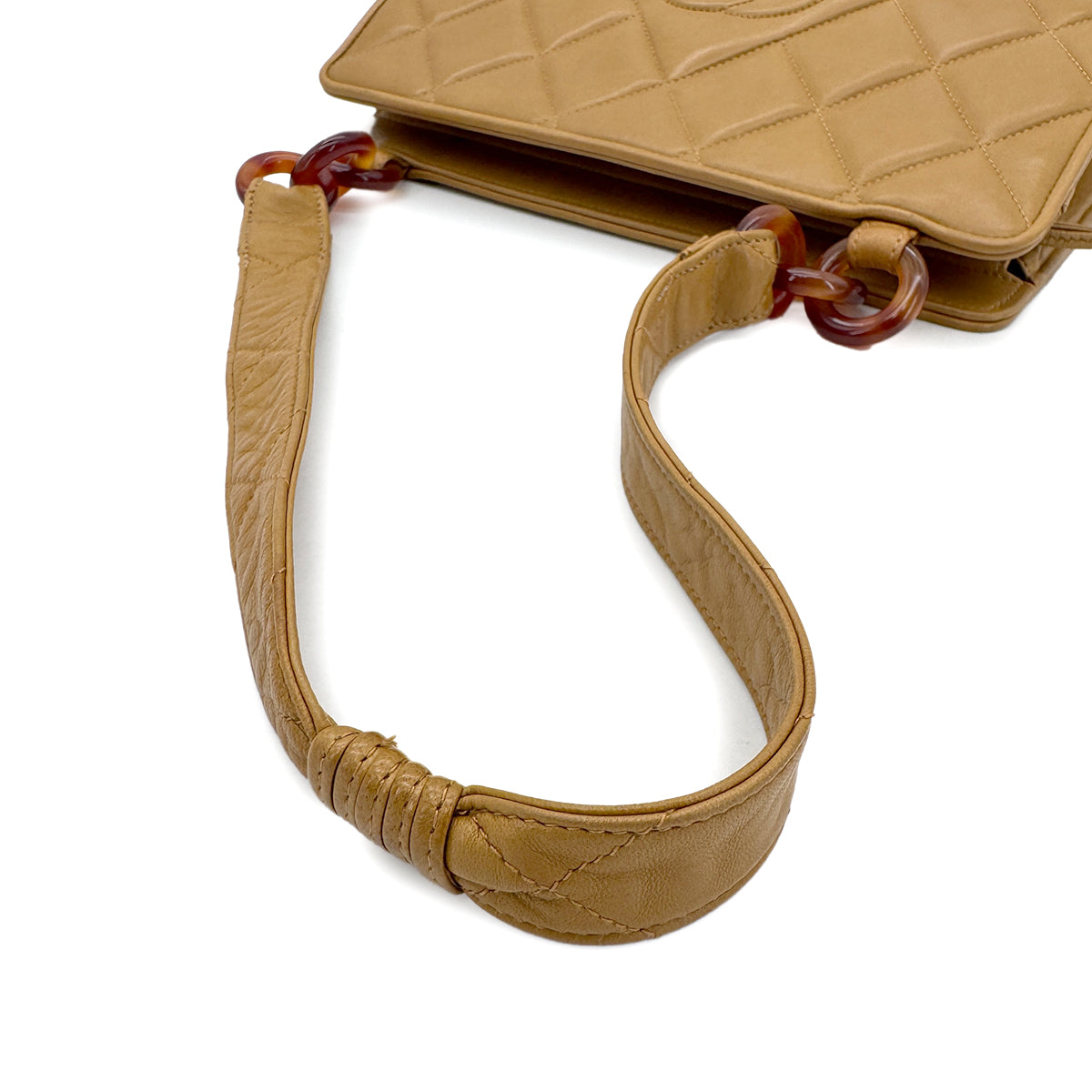 CHANEL VINTAGE MATELASSE TORTOISESHELL CHAIN SHOULDER BAG BEIGE LAMB SKIN 90286567