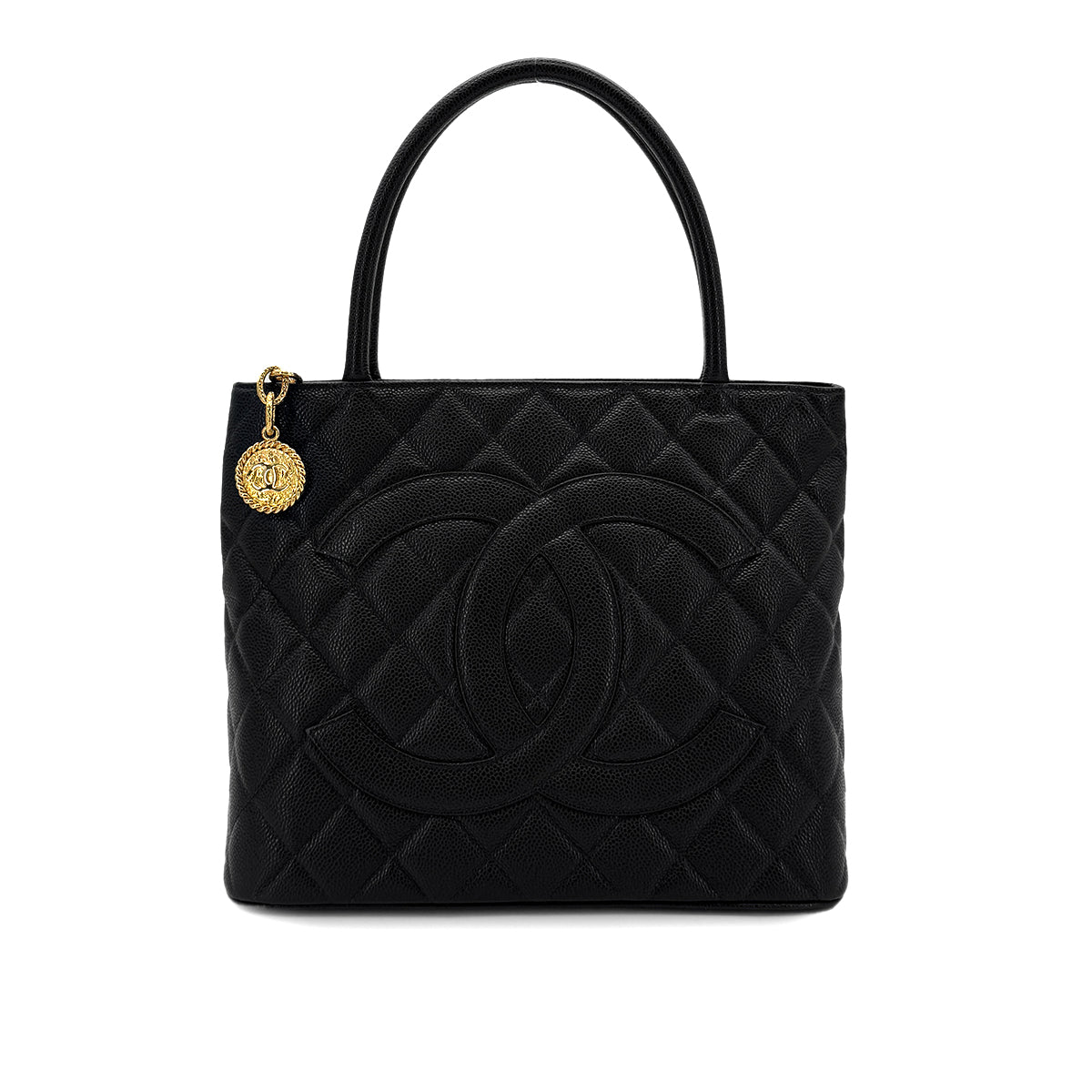 CHANEL VINTAGE MEDALLION TOTE BAG BLACK CAVIAR SKIN 90286569