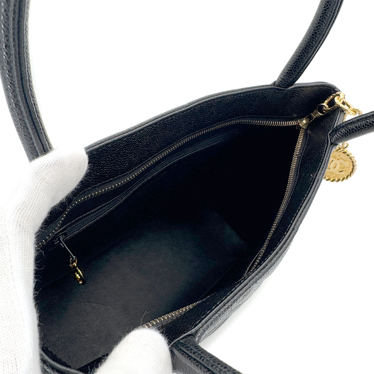 CHANEL VINTAGE MEDALLION TOTE BAG BLACK CAVIAR SKIN 90286569