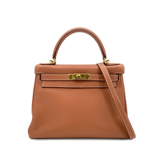 HERMES KELLY 28 RETOURNE COGNAC TAURILLON CLEMENCE HAND SHOULDER BAG □H GHW 90286577