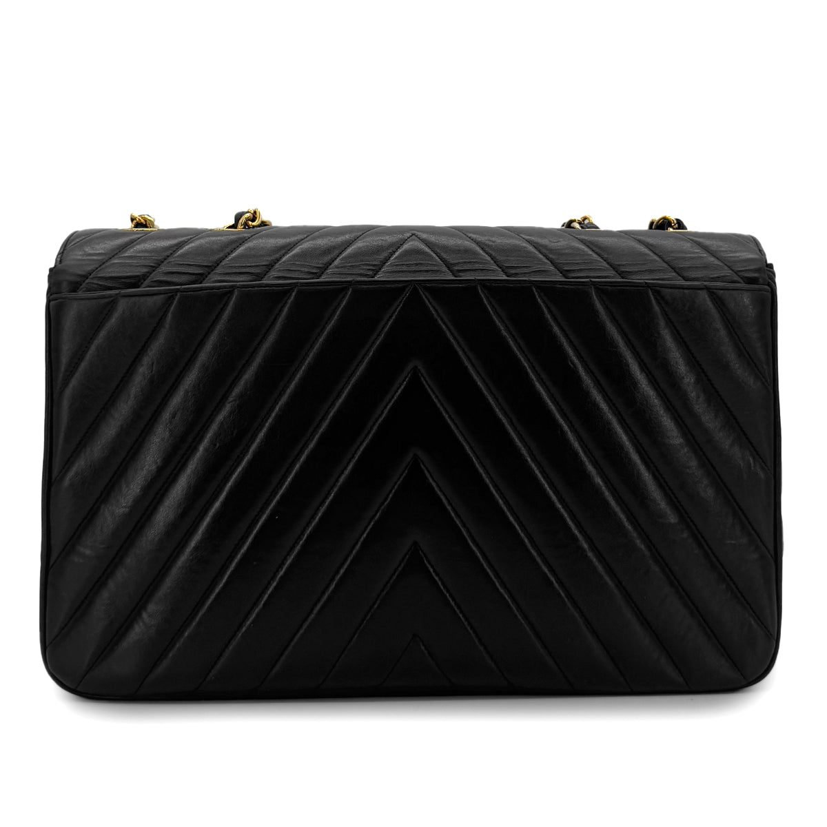 CHANEL VINTAGE CHEVRON CHAIN SHOULDER BAG BLACK LAMB SKIN 90286581