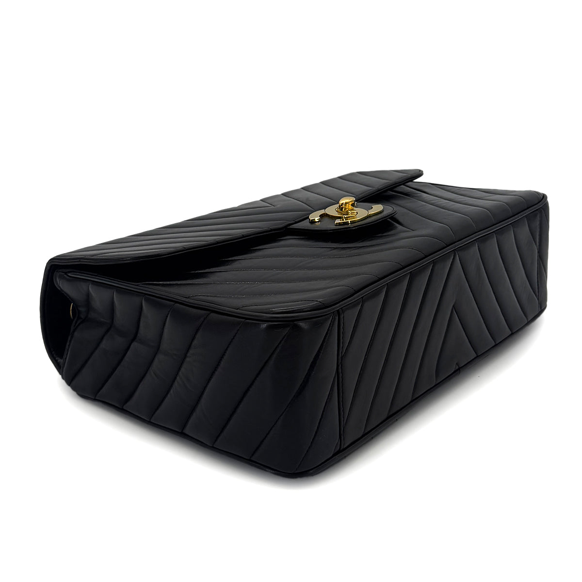 CHANEL VINTAGE CHEVRON CHAIN SHOULDER BAG BLACK LAMB SKIN 90286581