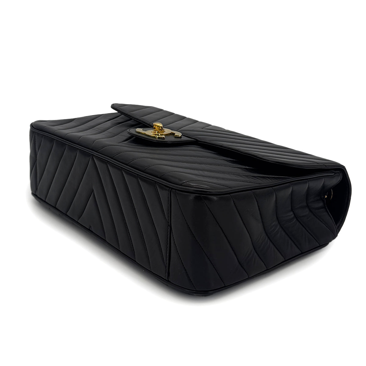 CHANEL VINTAGE CHEVRON CHAIN SHOULDER BAG BLACK LAMB SKIN 90286581