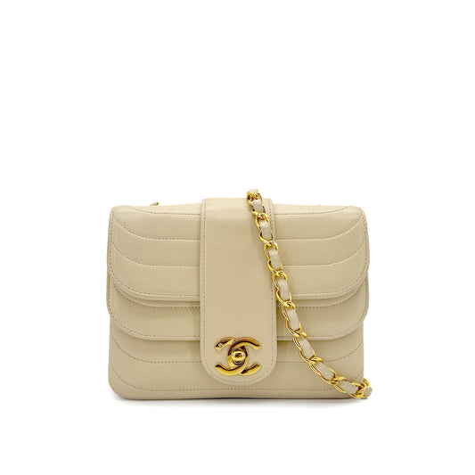 CHANEL VINTAGE SEAGULL CHAIN SHOULDER FLAP BAG BEIGE LAMB SKIN 90286582