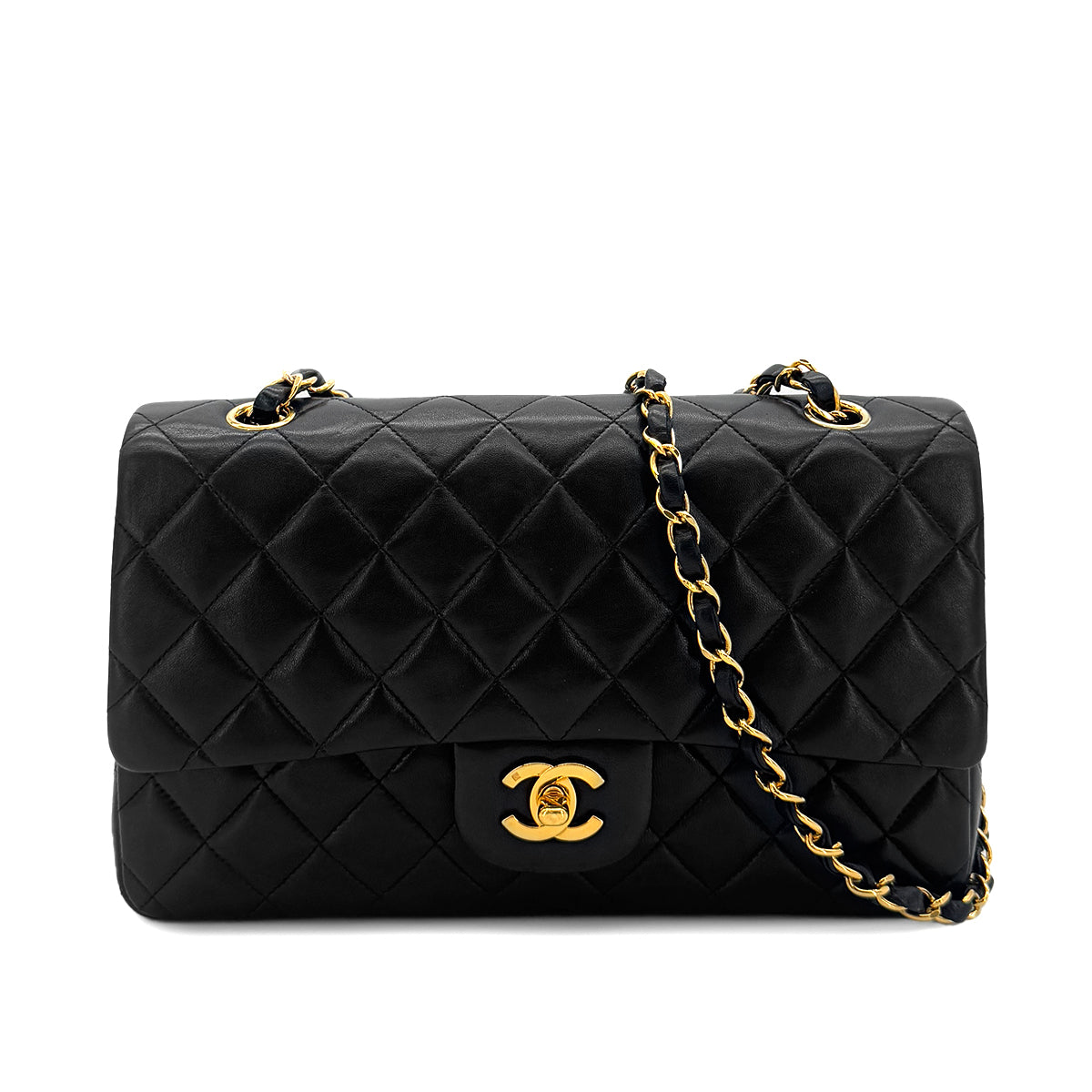 CHANEL VINTAGE CLASSIC FLAP MEDIUM CHAIN SHOULDER BAG BLACK LAMB SKIN 90286588