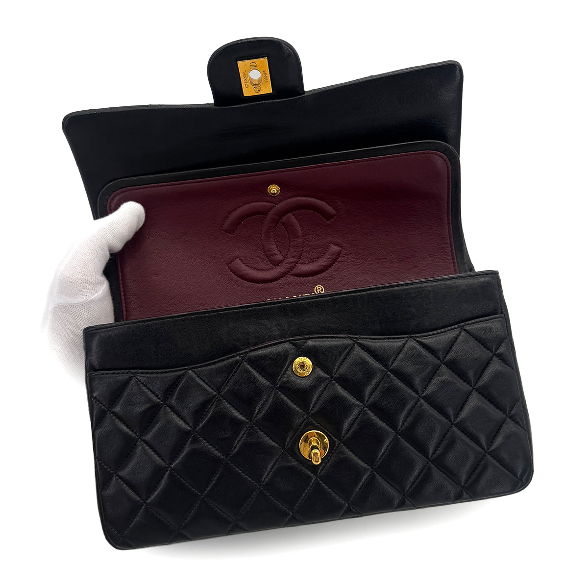 CHANEL VINTAGE CLASSIC FLAP MEDIUM CHAIN SHOULDER BAG BLACK LAMB SKIN 90286588