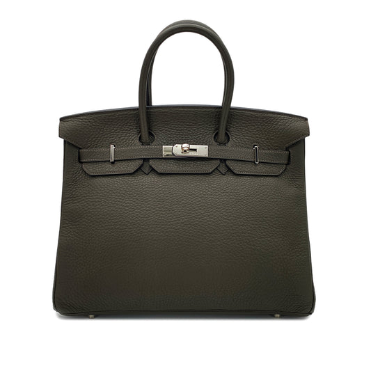 HERMES BIRKIN 35 VERT OLIVE TAURILLON CLEMENCE HAND BAG ▢F SHW 90286598
