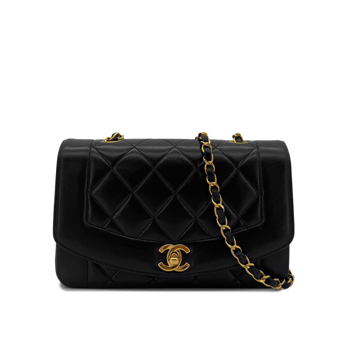 CHANEL VINTAGE DIANA SMALL CHAIN SHOULDER BAG BLACK LAMB SKIN 90286602