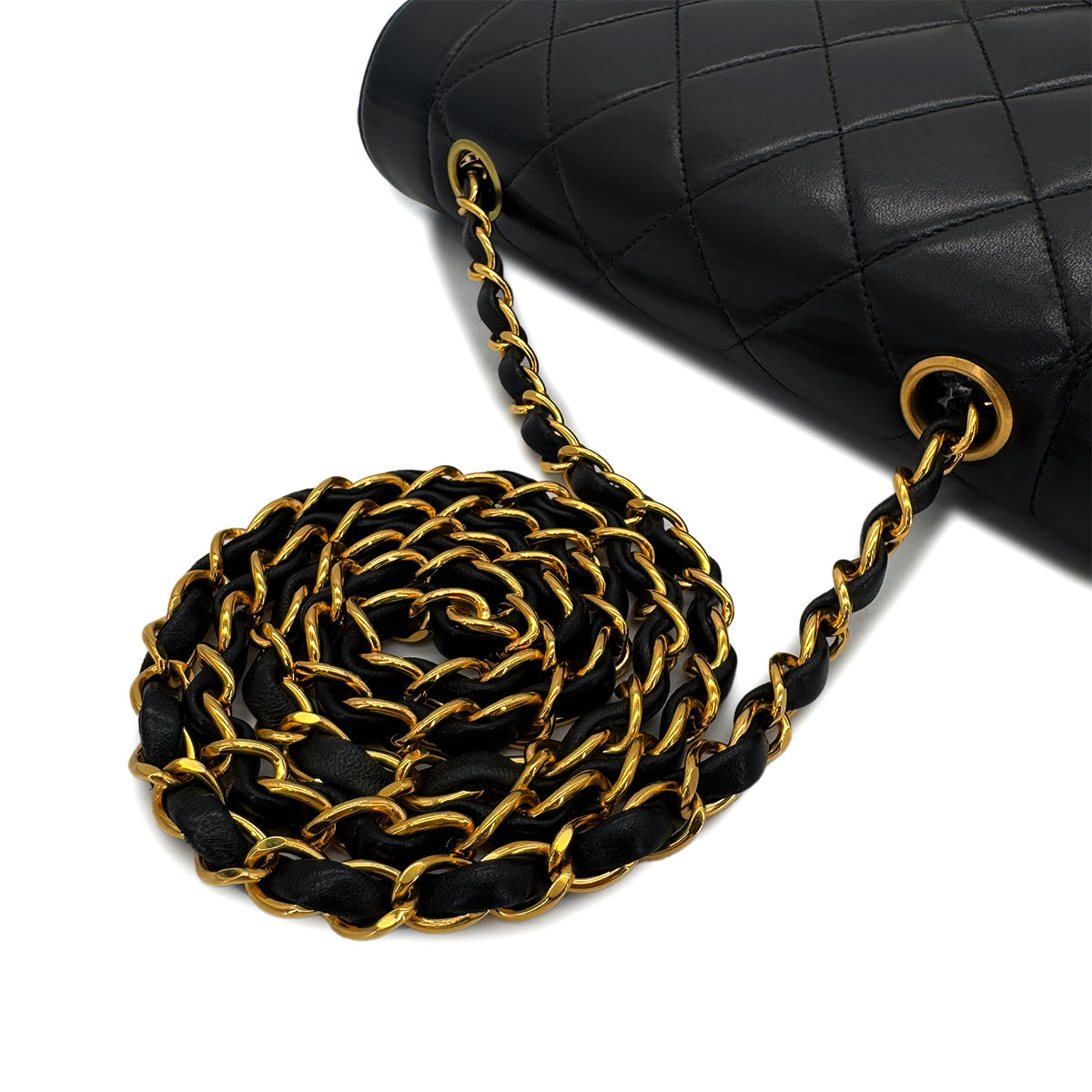 CHANEL VINTAGE DIANA SMALL CHAIN SHOULDER BAG BLACK LAMB SKIN 90286602