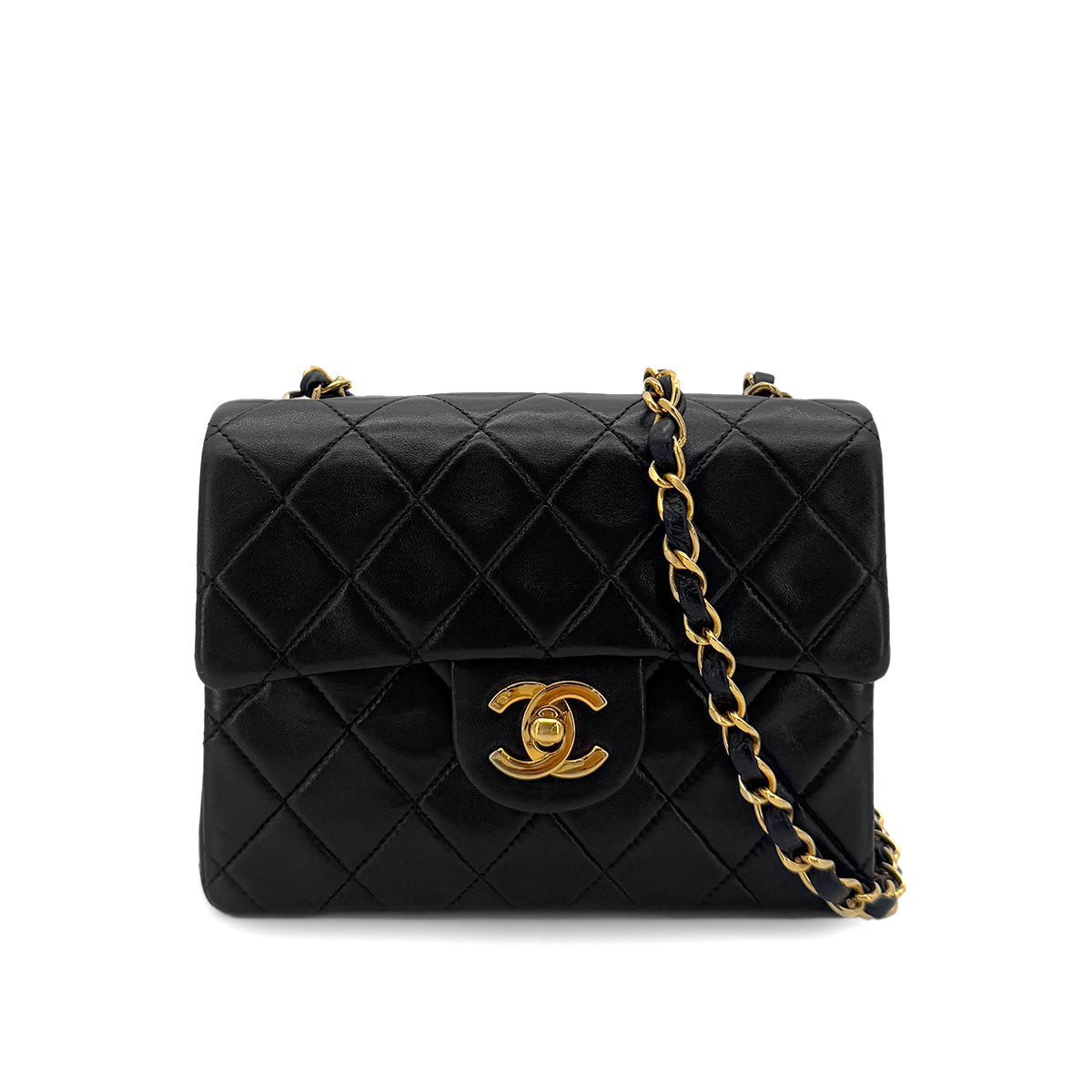 CHANEL VINTAGE MINI SQUARE 17 CHAIN SHOULDER BAG BLACK LAMB SKIN 90286603