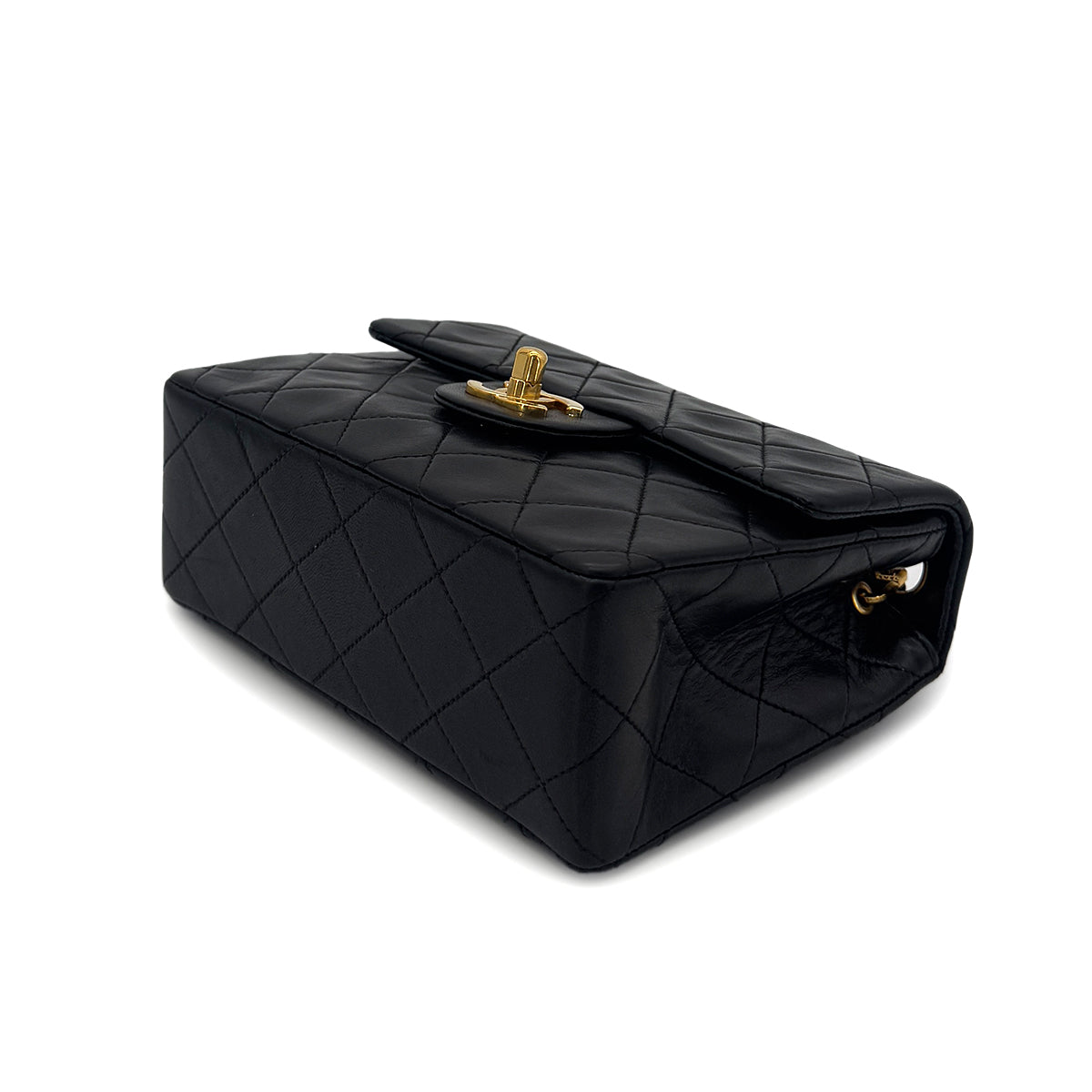 CHANEL VINTAGE MINI SQUARE 17 CHAIN SHOULDER BAG BLACK LAMB SKIN 90286603