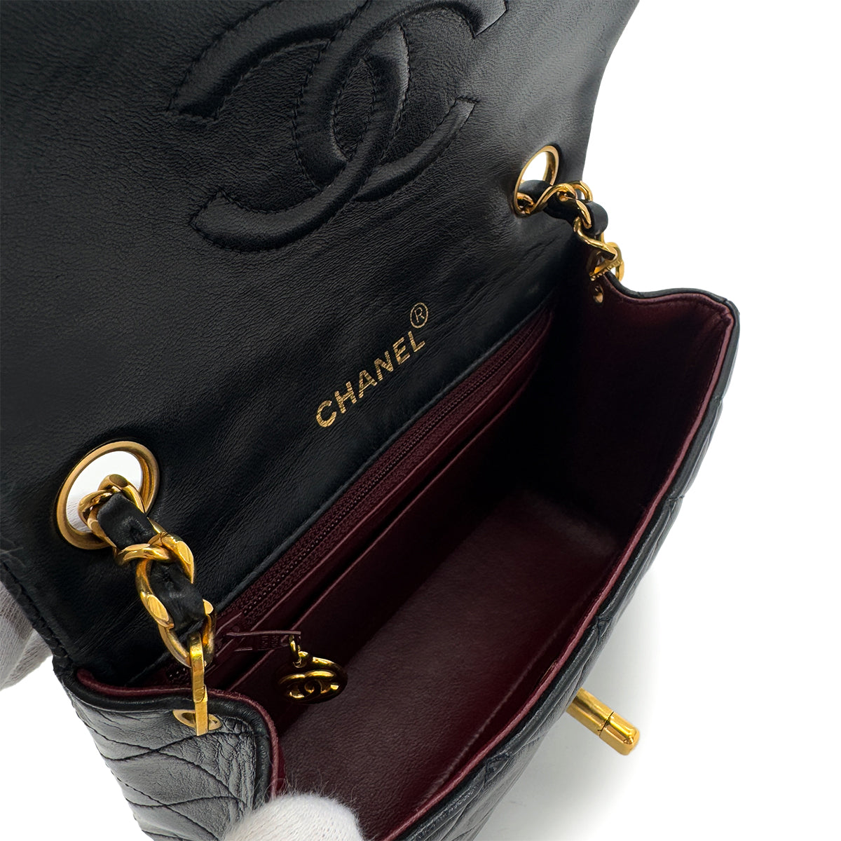 CHANEL VINTAGE MINI SQUARE 17 CHAIN SHOULDER BAG BLACK LAMB SKIN 90286603