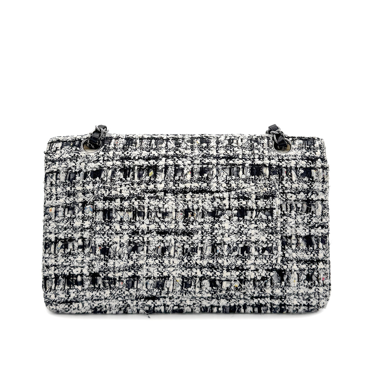 CHANEL VINTAGE MATELASSE CHAIN SHOULDER BAG BLACK WHITE TWEED 90286604