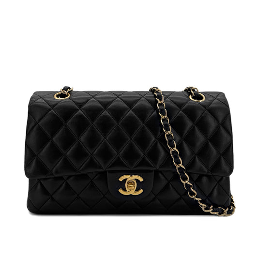 CHANEL VINTAGE CLASSIC FLAP MEDIUM CHAIN SHOULDER BAG BLACK LAMB SKIN 90286625