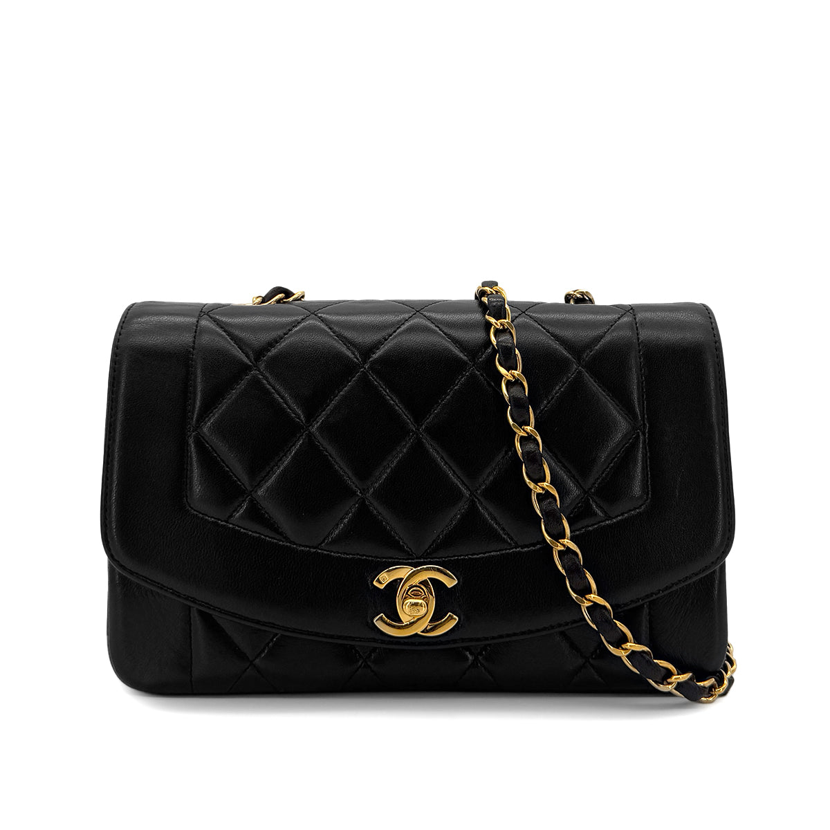 CHANEL VINTAGE DIANA SMALL CHAIN SHOULDER BAG BLACK LAMB SKIN 90286626