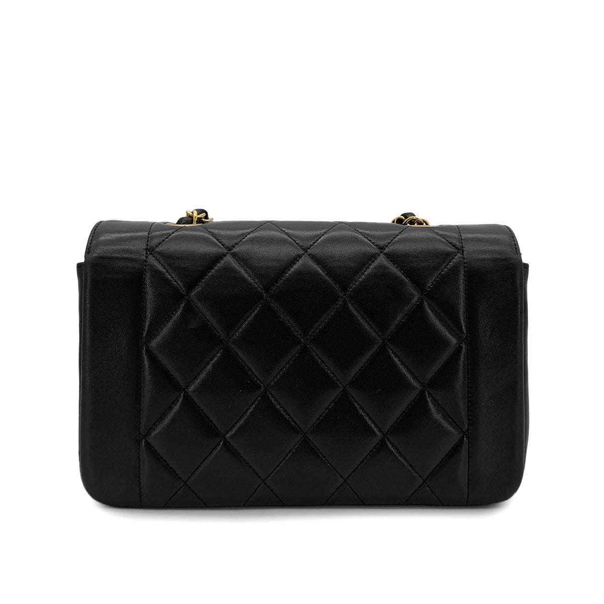 CHANEL VINTAGE DIANA SMALL CHAIN SHOULDER BAG BLACK LAMB SKIN 90286626