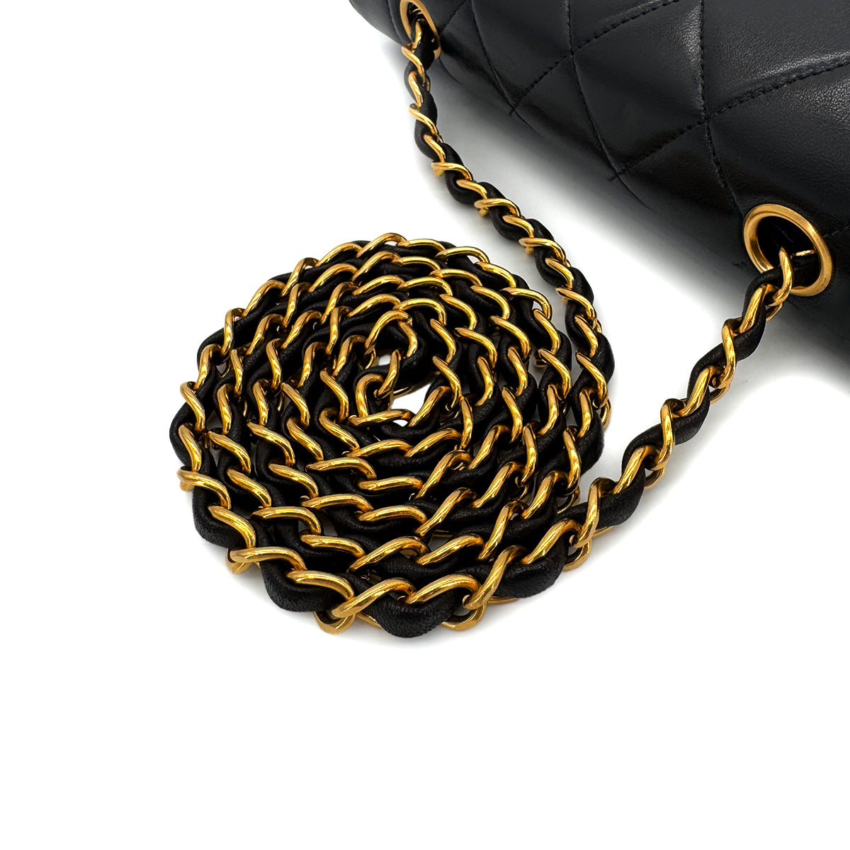 CHANEL VINTAGE DIANA SMALL CHAIN SHOULDER BAG BLACK LAMB SKIN 90286626