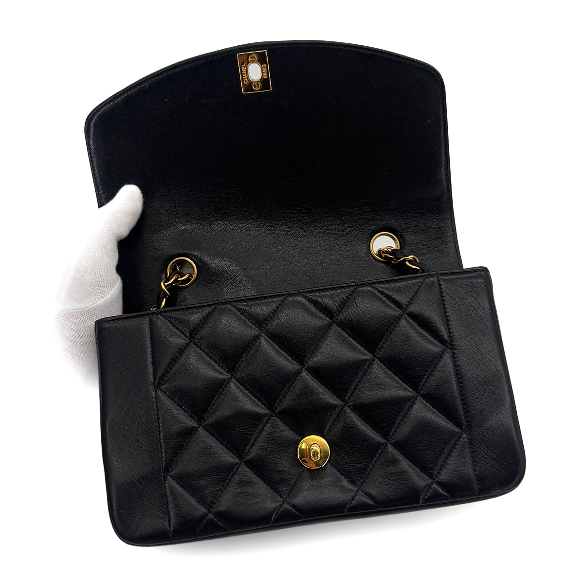 CHANEL VINTAGE DIANA SMALL CHAIN SHOULDER BAG BLACK LAMB SKIN 90286626