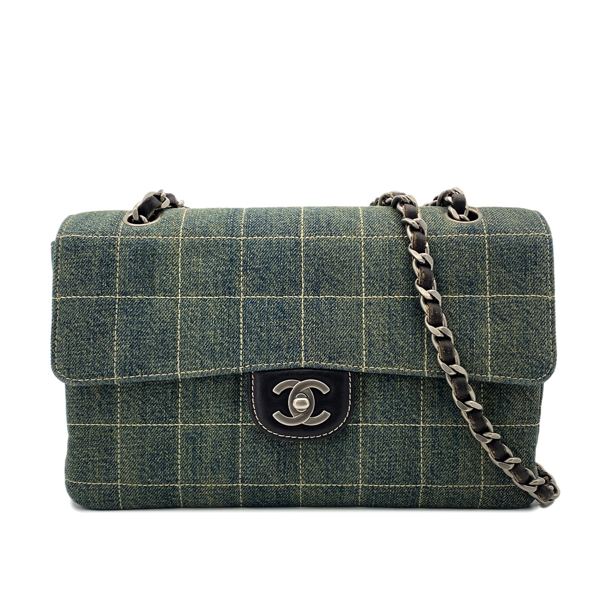 CHANEL VINTAGE CHOCOLATE BAR CHAIN SHOULDER BAG BLUE DENIM 90286635