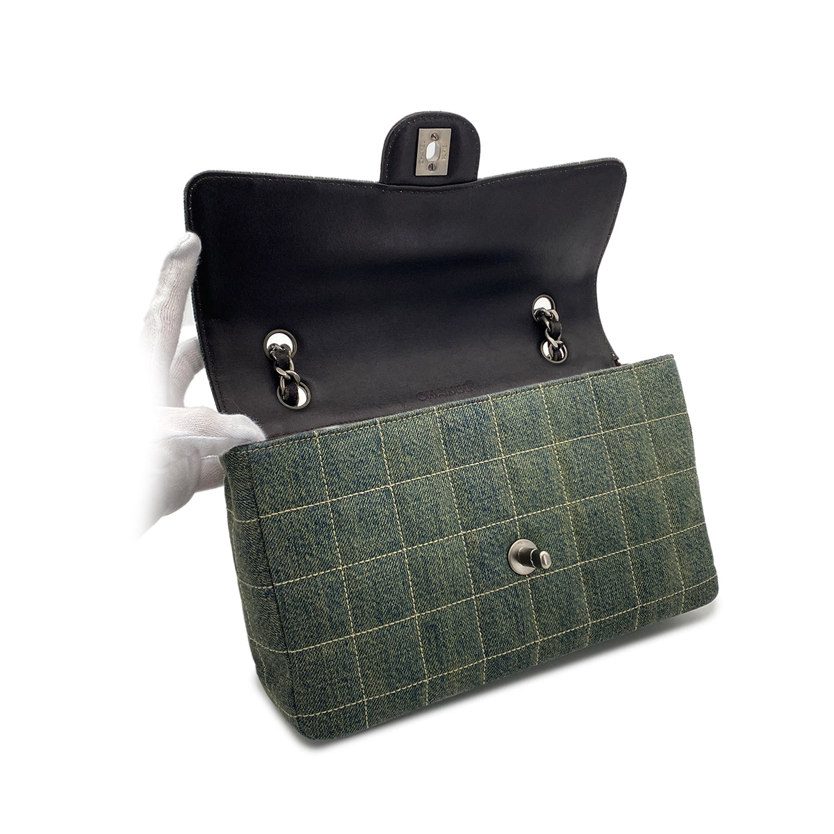 CHANEL VINTAGE CHOCOLATE BAR CHAIN SHOULDER BAG BLUE DENIM 90286635