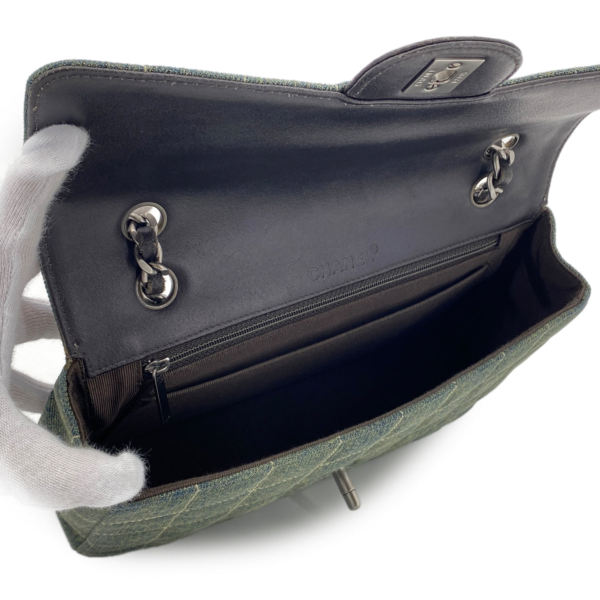 CHANEL VINTAGE CHOCOLATE BAR CHAIN SHOULDER BAG BLUE DENIM 90286635