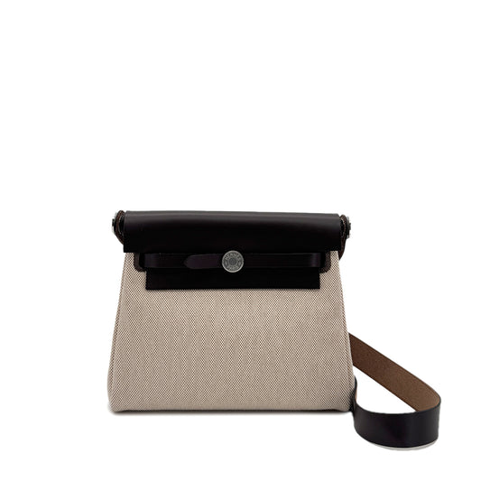 HERMES HER BAG ZIP 20 EBENE ECRU VACHE HUNTER TOILE H SHOULDER BAG K 90286857